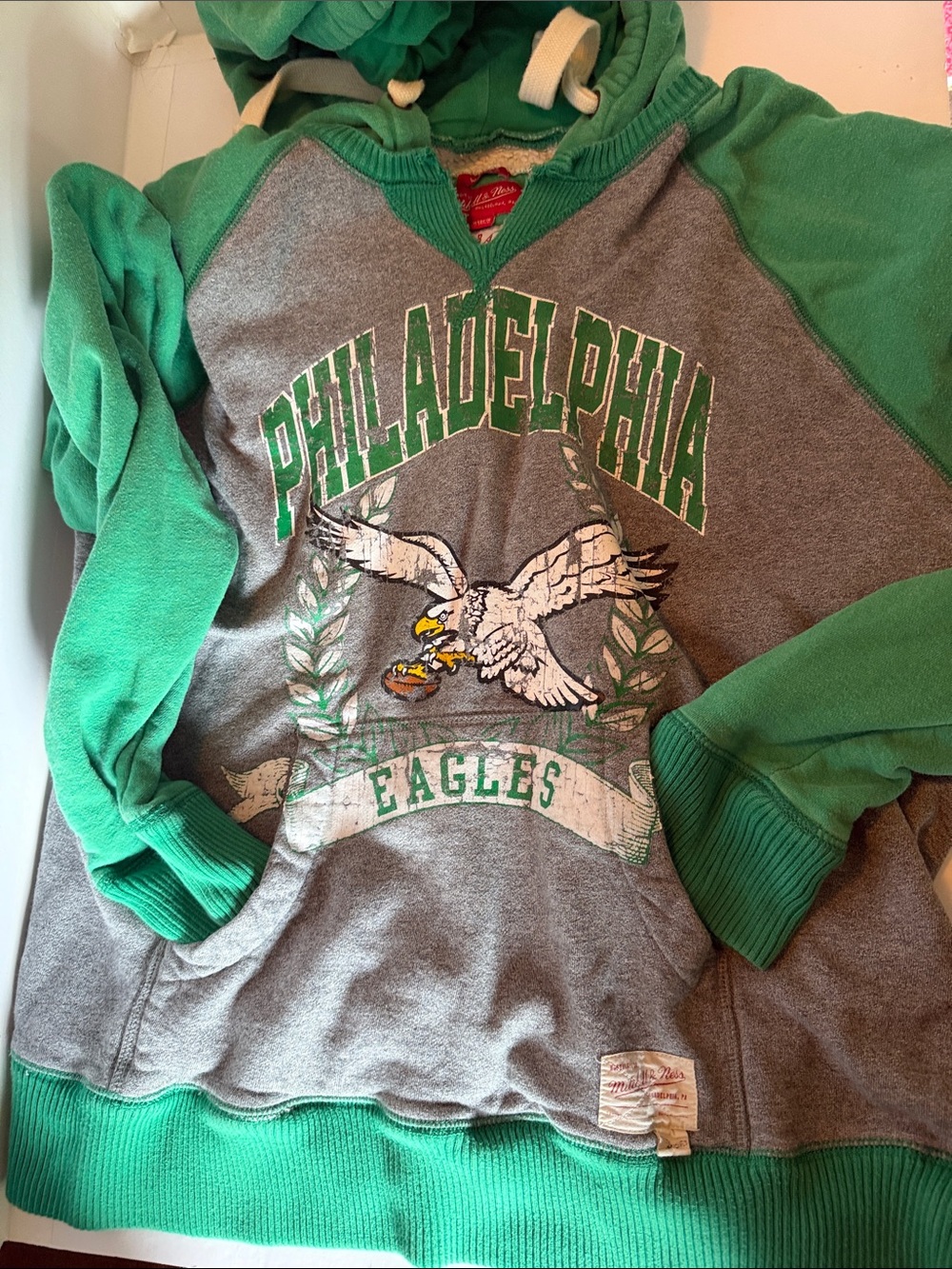 Philadelphia Eagles Women’s Mitchell and Ness  Green & Gray Hoodie Sweatshirt